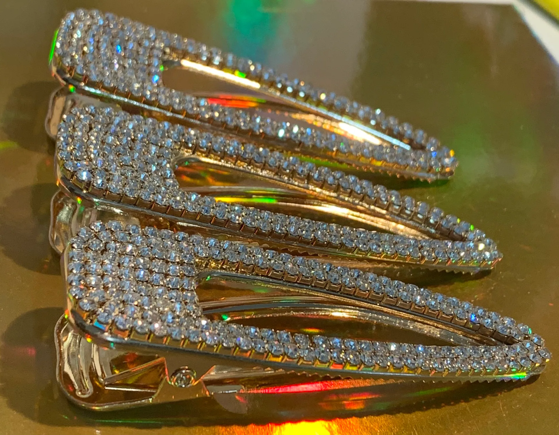 Jumbo Bedazzled Hair Clips Gold - Image 2