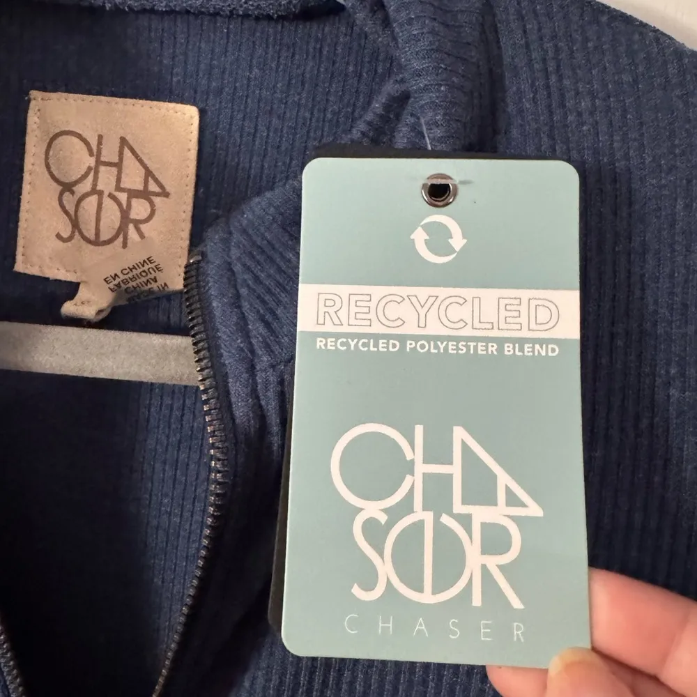 Chaser Zip Up Puff Sleeve Ribbed Lightweight Sweatshirt - Image 3