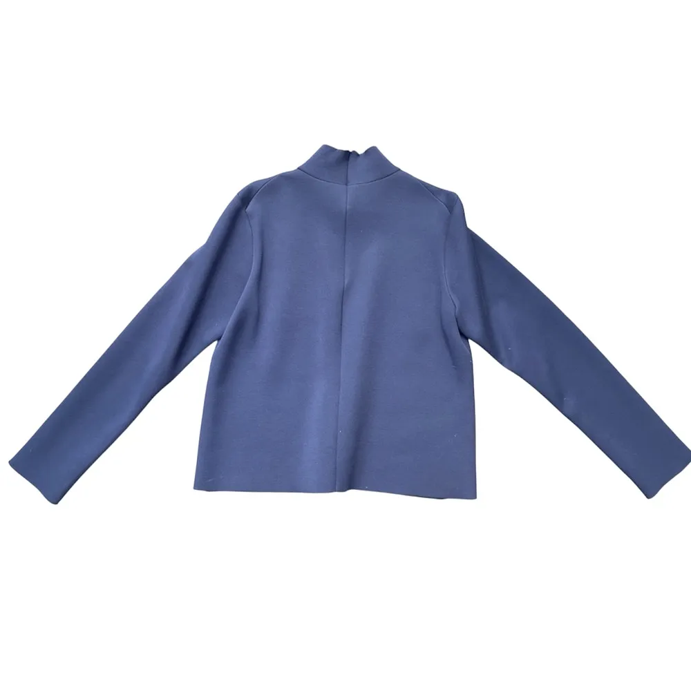 Zara navy mock neck raw edge scuba stretch top - Image 2