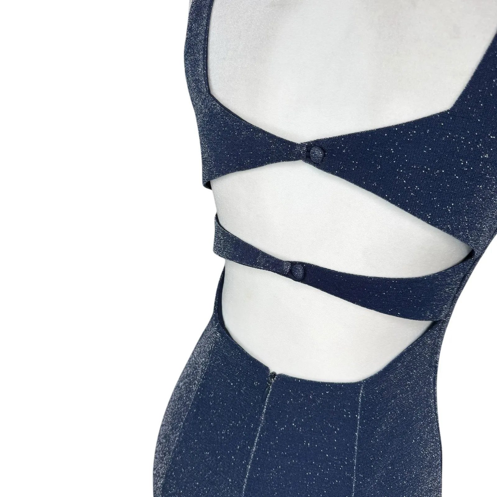 Vintage Faviana Blue Formal Evening‎ Gown Dress 9/10 Soft Stretch Knit Sparkle - Image 8