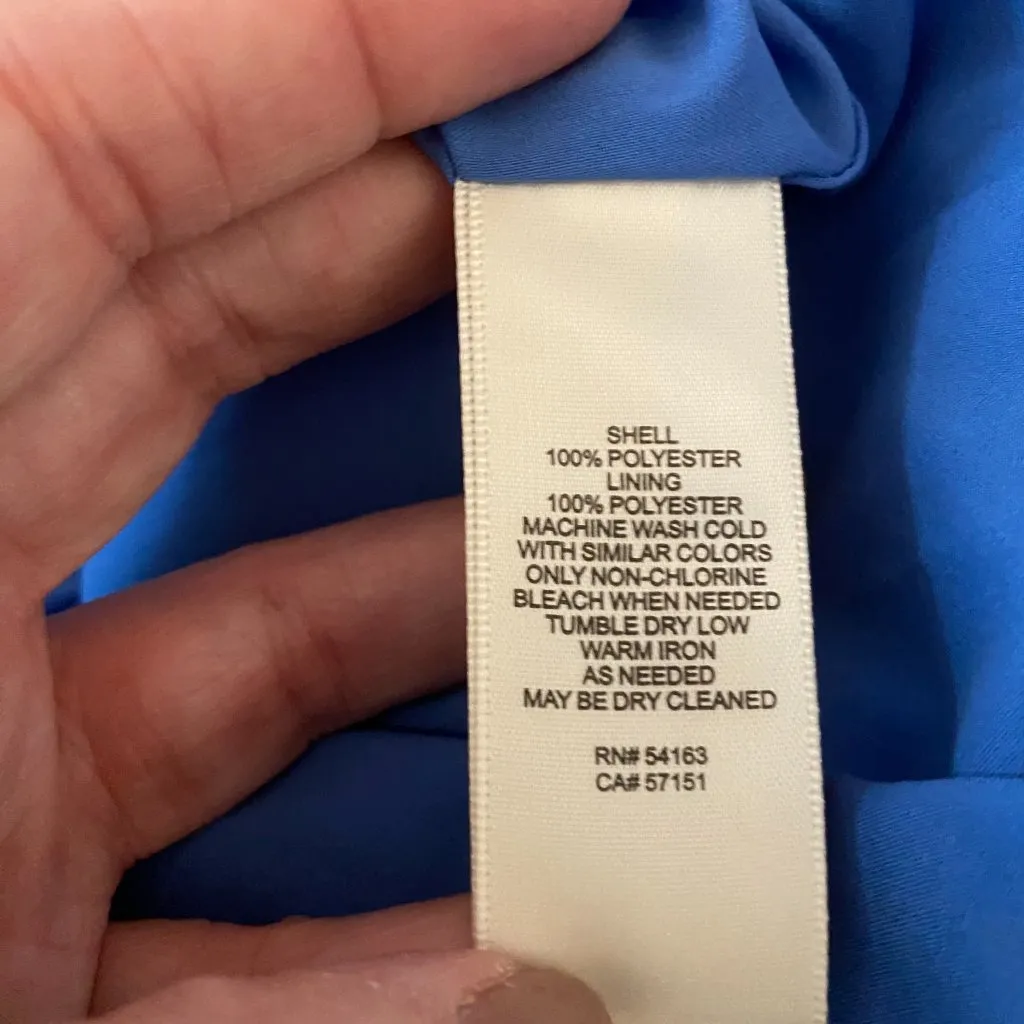 Eliza J Floral Faux Wrap Dress Size 8 Dusty Blue Ruffle Midi Belted Boho Wedding - Image 10