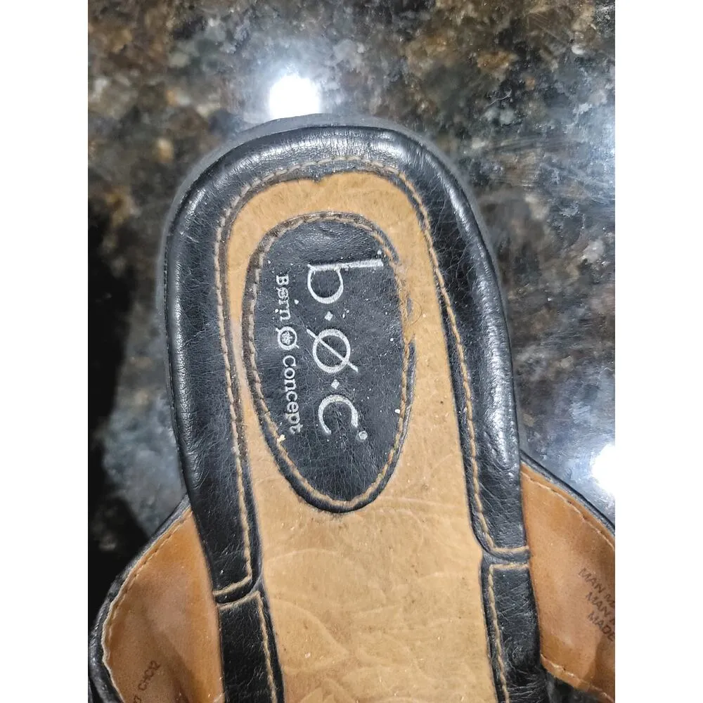 B.O.C Born Concept Zita Flip Flops Womens Size 8 Black Leather Slip On BC3527 - Image 4