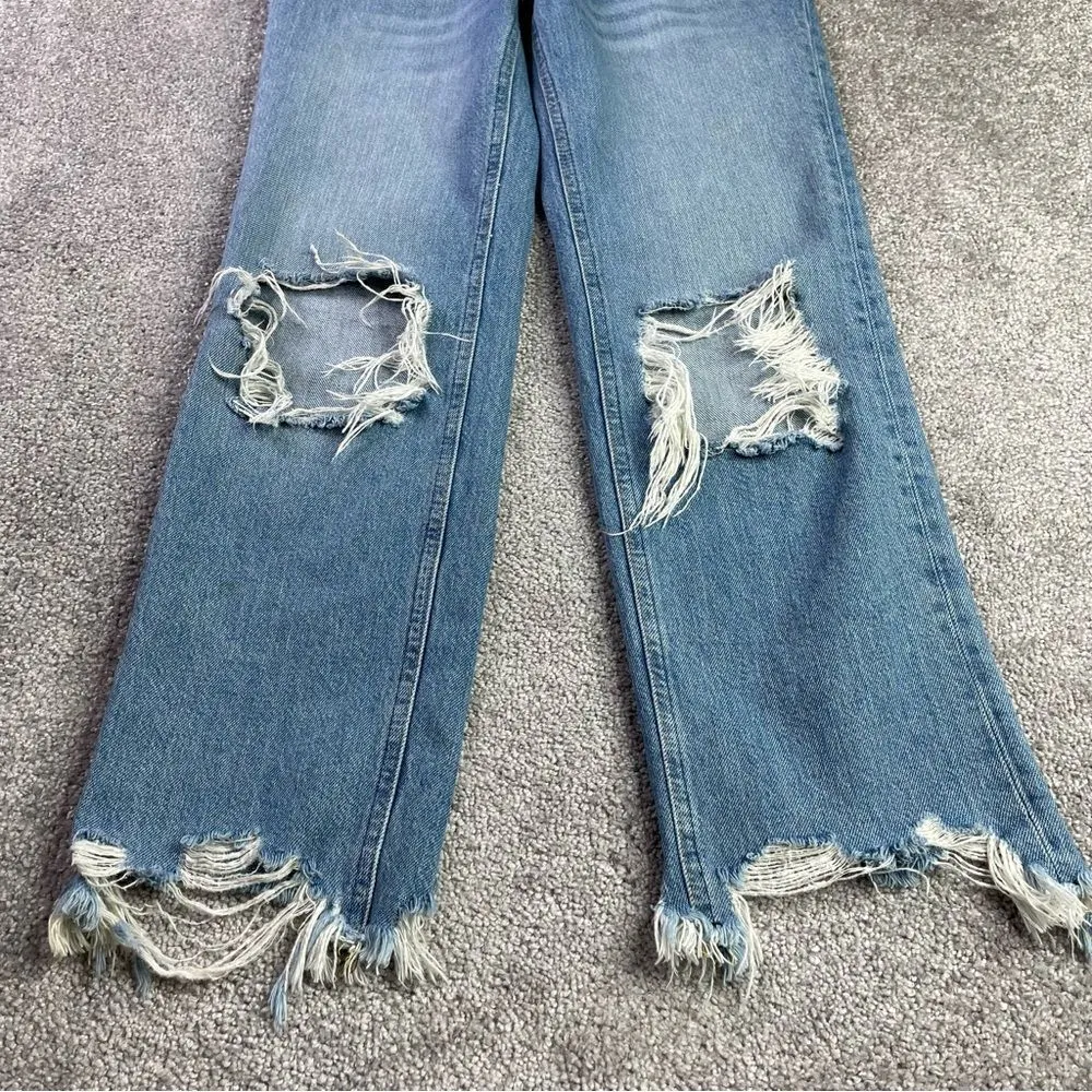We The Free Jeans Women's 24 Blue Straight Mid-Rise Light Wash Relaxed Torn - Image 3