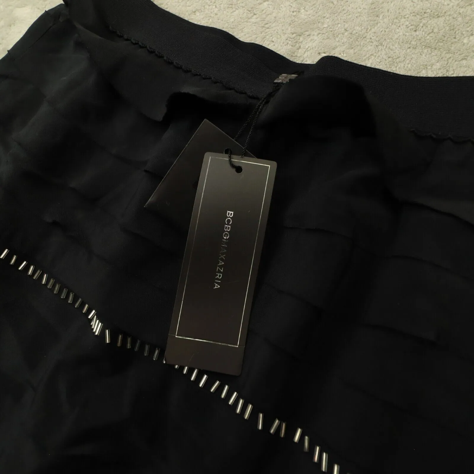 BCBG Max Azria Women's Black‎ Silk Chiffon Ruffle Beaded Mini Skirt size XS NWT - Image 3