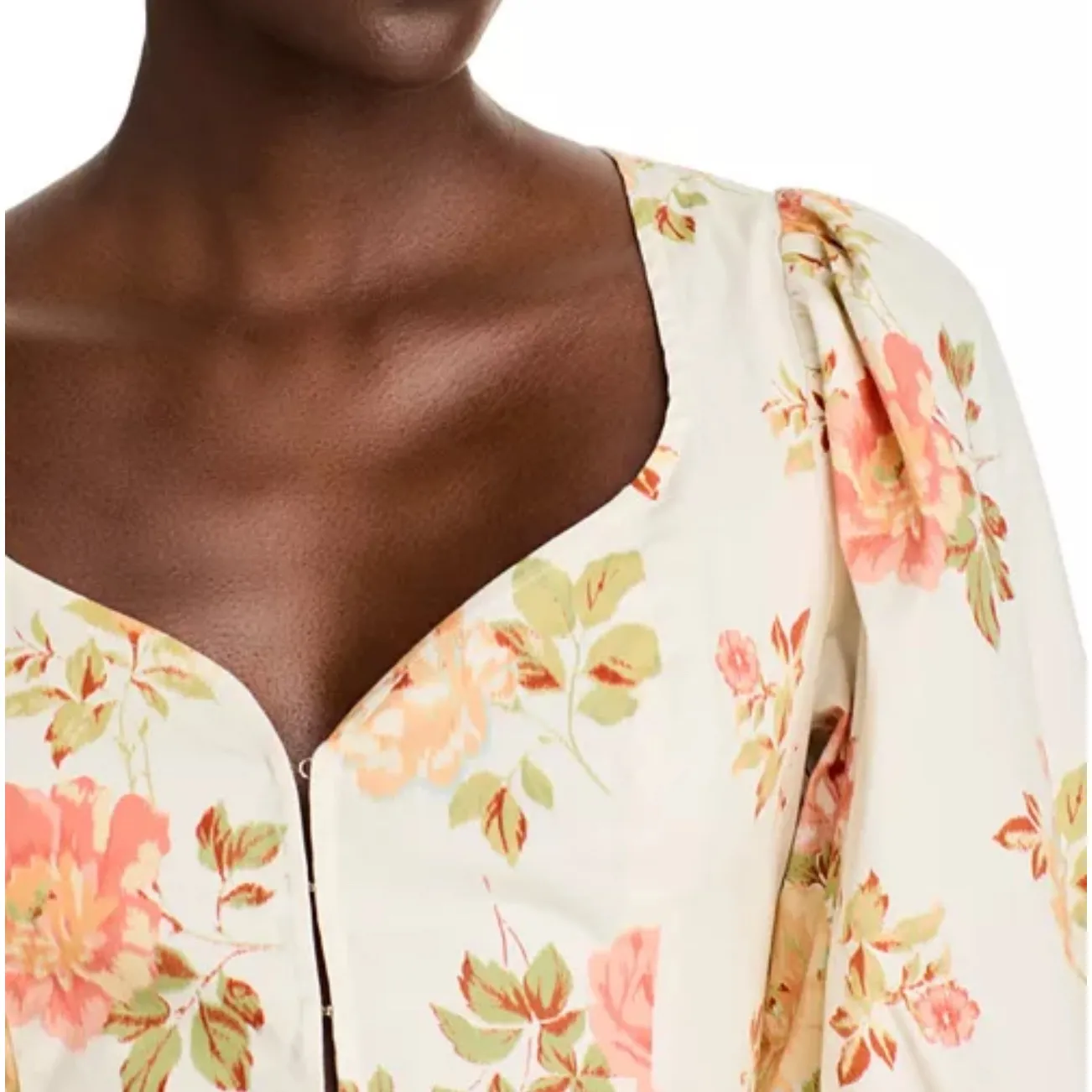 AQUA  Floral Print‎ Puff Sleeve Button Front Top Blouse - Women's - Image 4