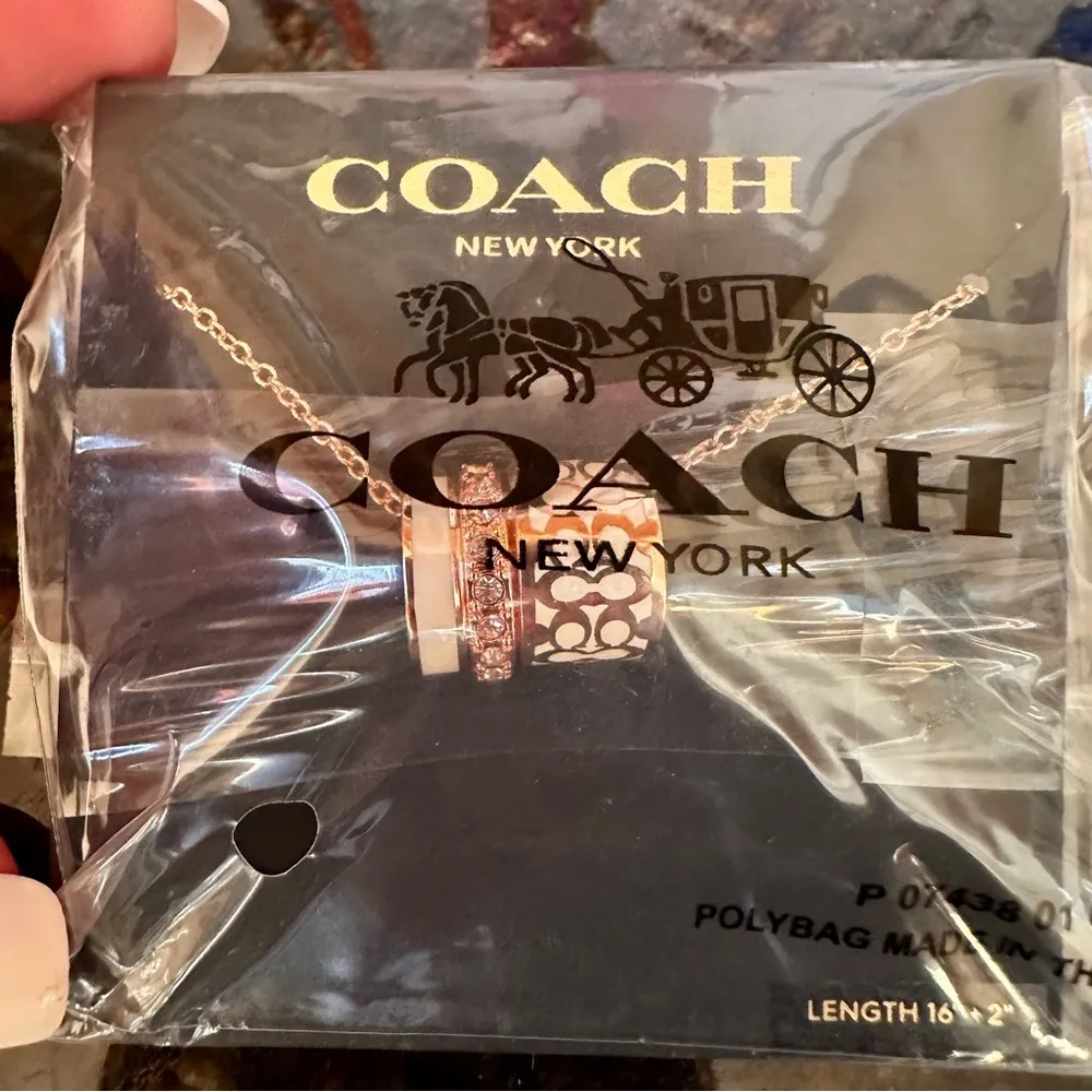 NWT Authentic Coach Rondell 3-Ring Circle Motif Necklace; Rose Gold/White - Image 6