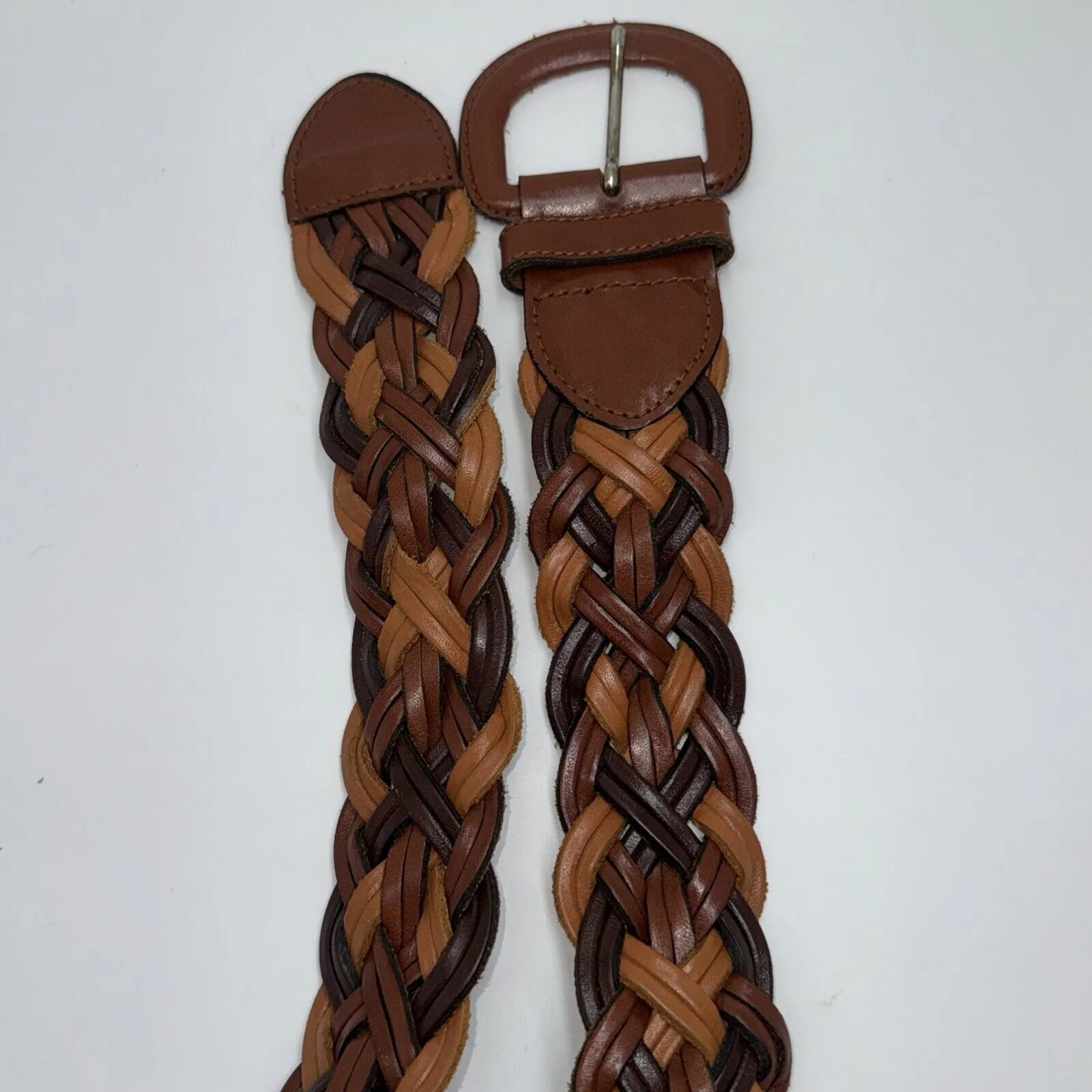 Vintage Forenza 3 Tone Brown Beige Tan Braided Leather Belt 2" Women S M 27 - Image 6