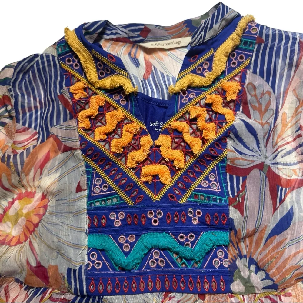 Embroidered Tory Tunic Chiffon Boho Peasant Blouse XS - Image 4