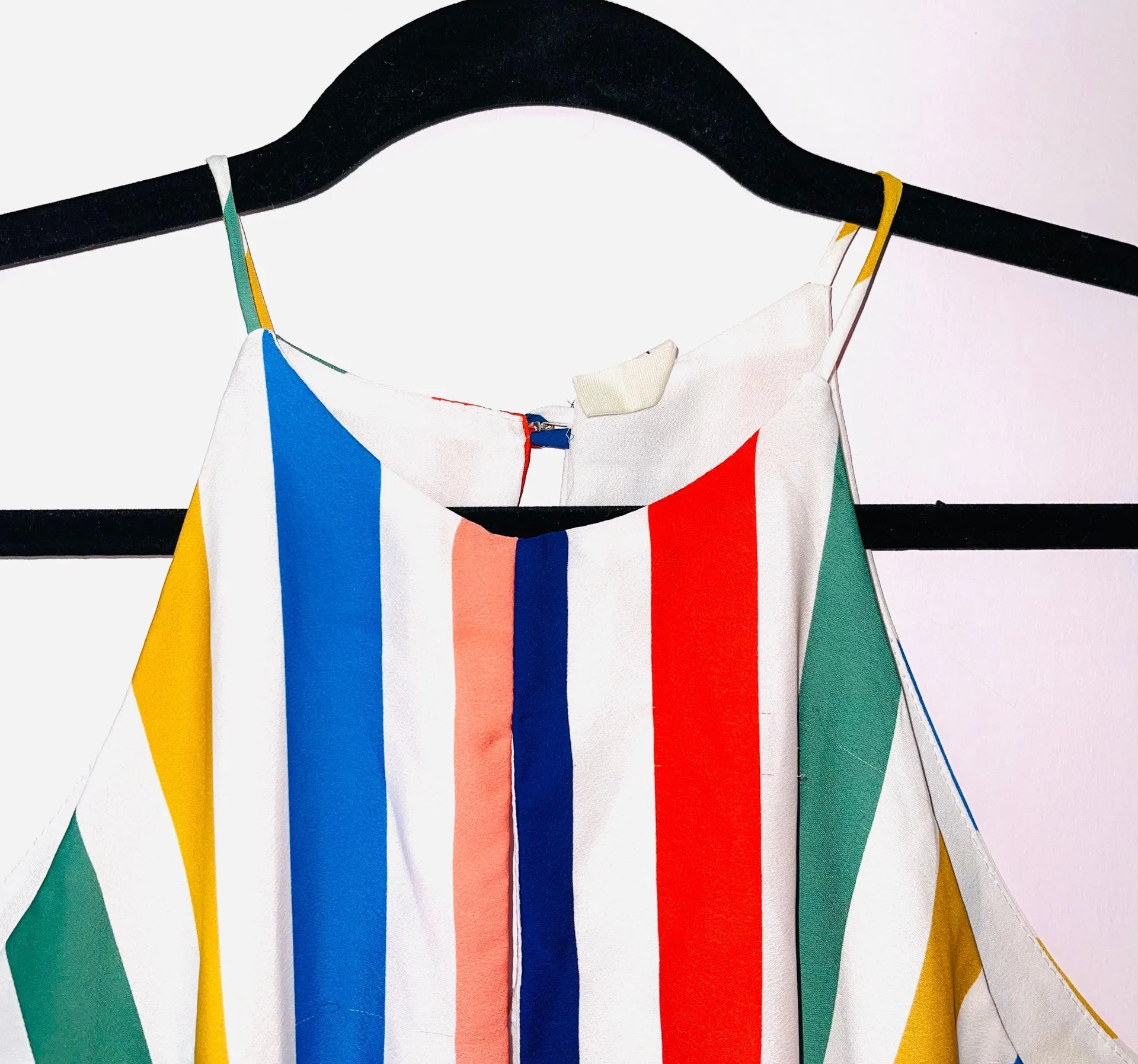 Tyche White & Rainbow Striped Keyhole Tie Front Tank Top - Image 3