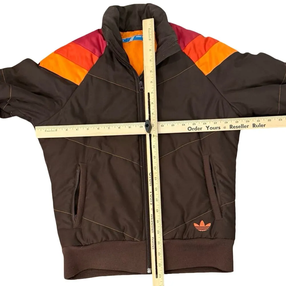 Adidas Brown Red Orange Chevron Embroidered Polar Bear Puffer Jacket size 38 / S - Image 3