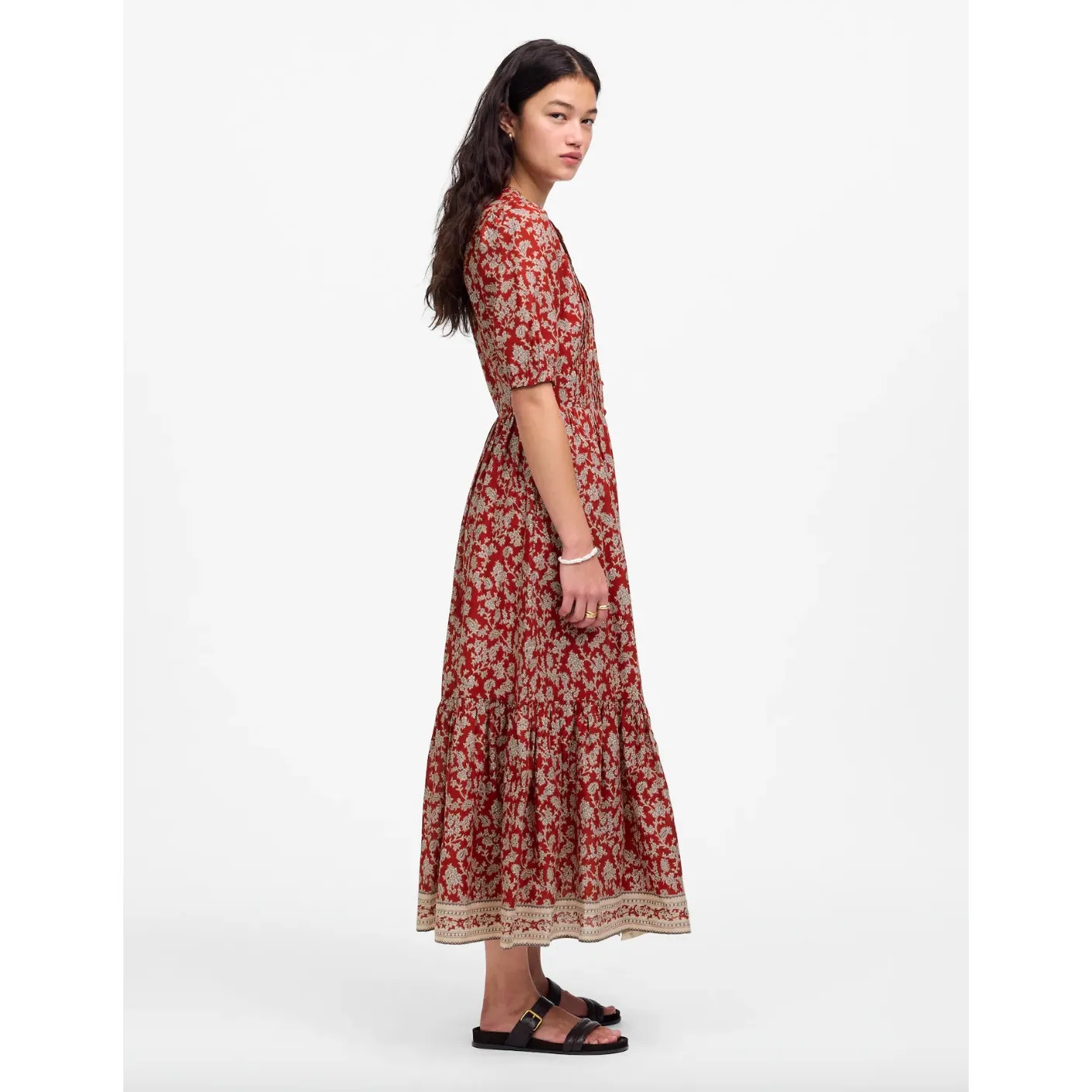 NEW Madewell Pintucked Puff Sleeve Midi Dress Floral Ground Madder Boho US 6 - Image 3