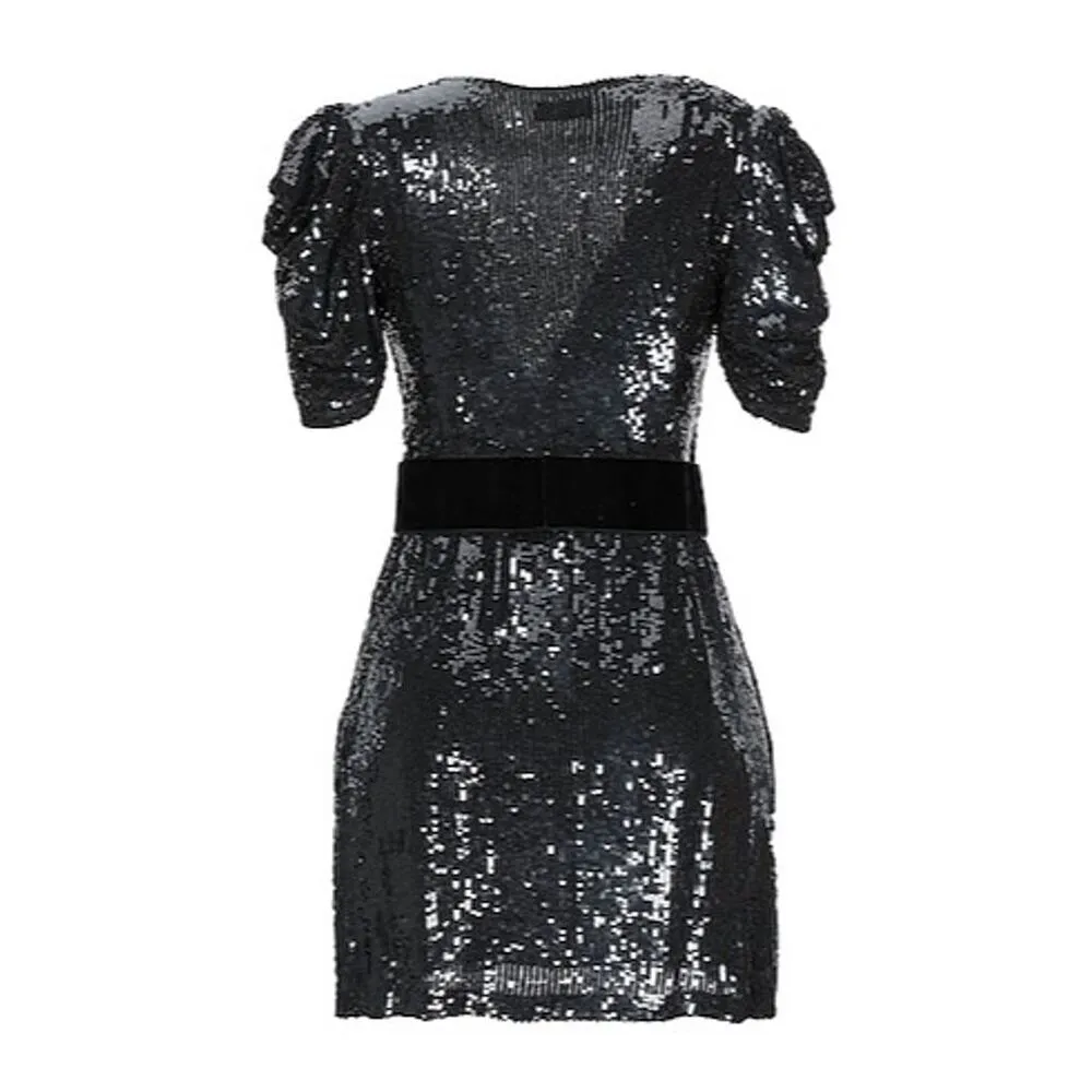 P.A.R.O.S.H. NWT Goody Sequin Cocktail Dress w/Velvet Belt in Black Size S - Image 3