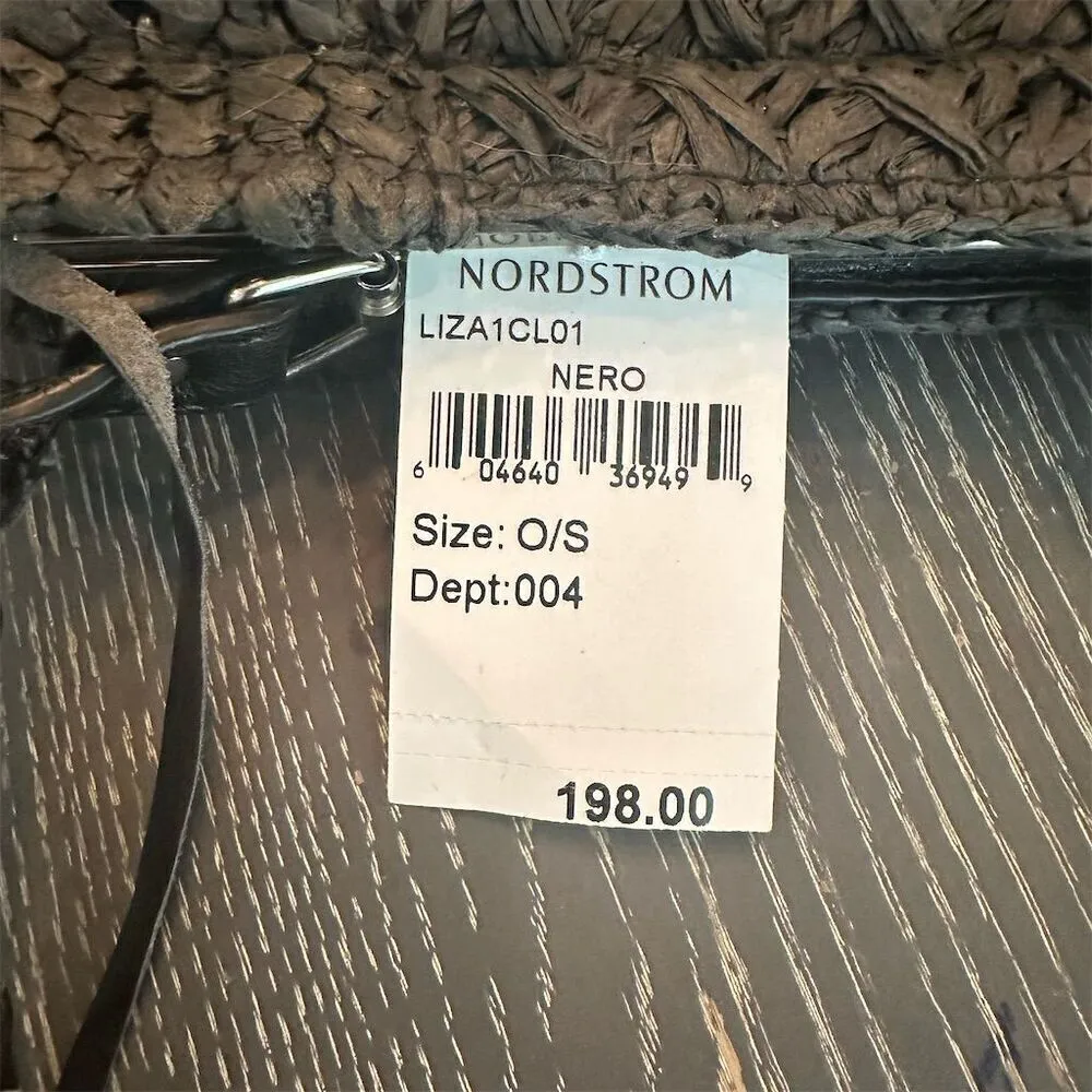 Nordstrom Black Straw & Leather Shoulder Bag Women's  Closure Fabric Lined NWT - Image 5