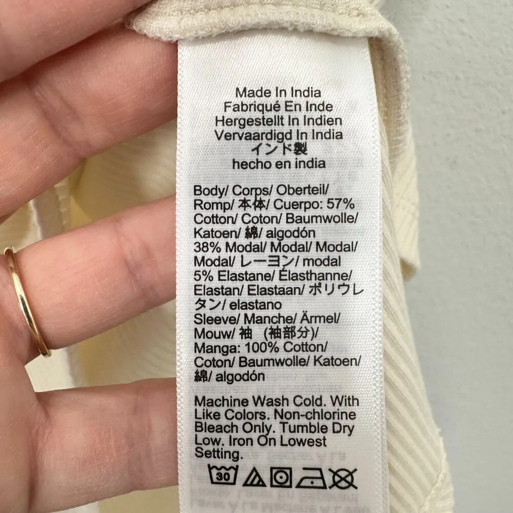 J. Crew XXS Cream Vintage rib T-shirt with cotton poplin puff sleeves Chic Femme - Image 3