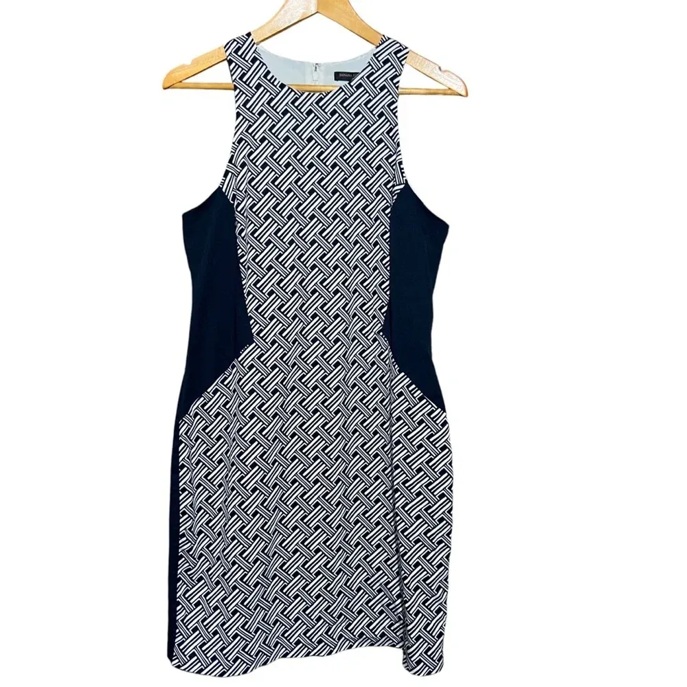 Banana Republic Sheath Dress Sleeveless Blue White Back Zip‎ Lined Dress Size 14 - Image 3