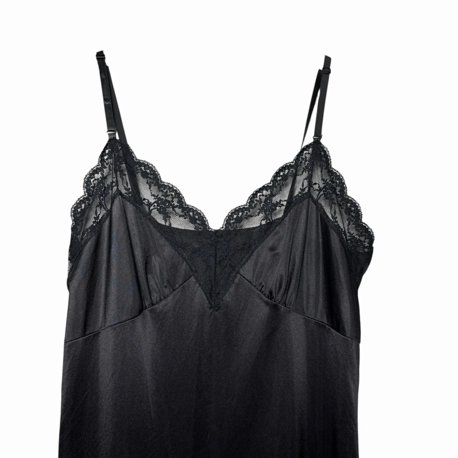 Y2K Women's Black Lace Satin Slip Dress XS - Image 4