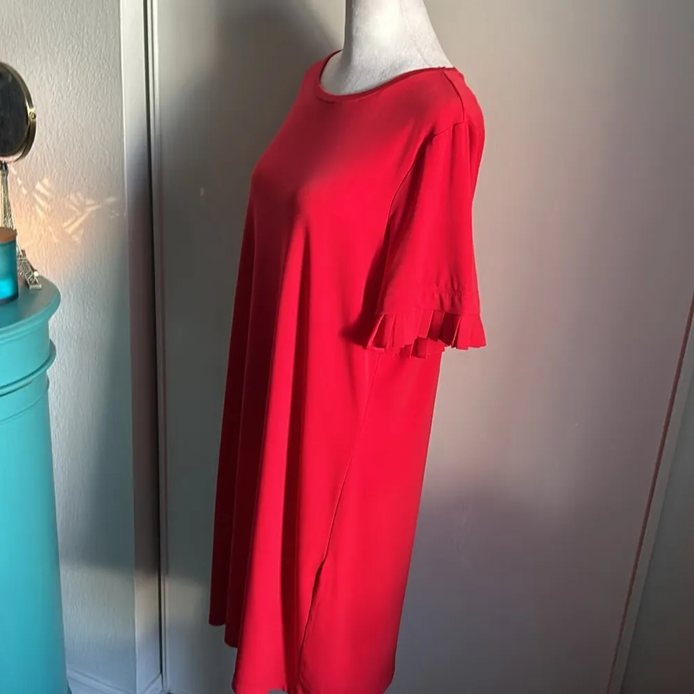 Michael Kors Women’s Short Ruffle Sleeve Pull On Stretch Red Midi Shirt Dress - Image 2