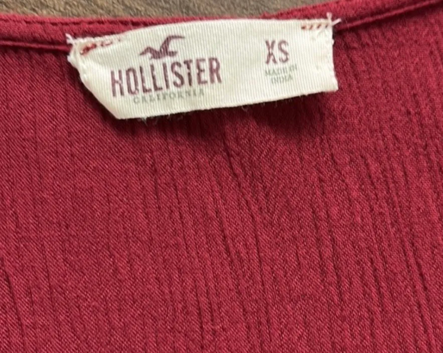 Dark Red Flowy Top With Lace Up V-Neck With Bell Sleeves - Size XS - Image 6