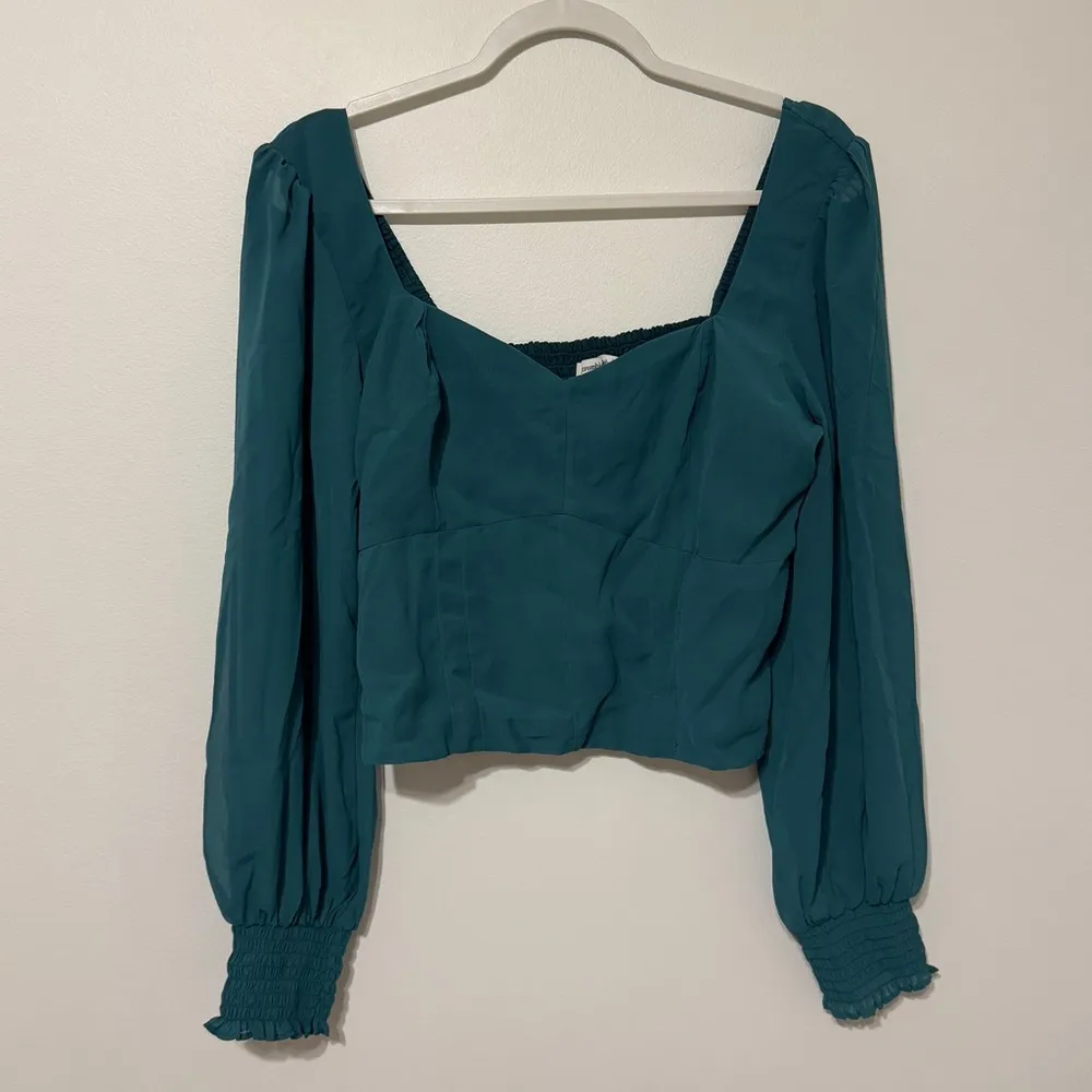 NEW Abercrombie & Fitch Long Sleeve Poplin Square Neck Top Large Emerald Green - Image 2