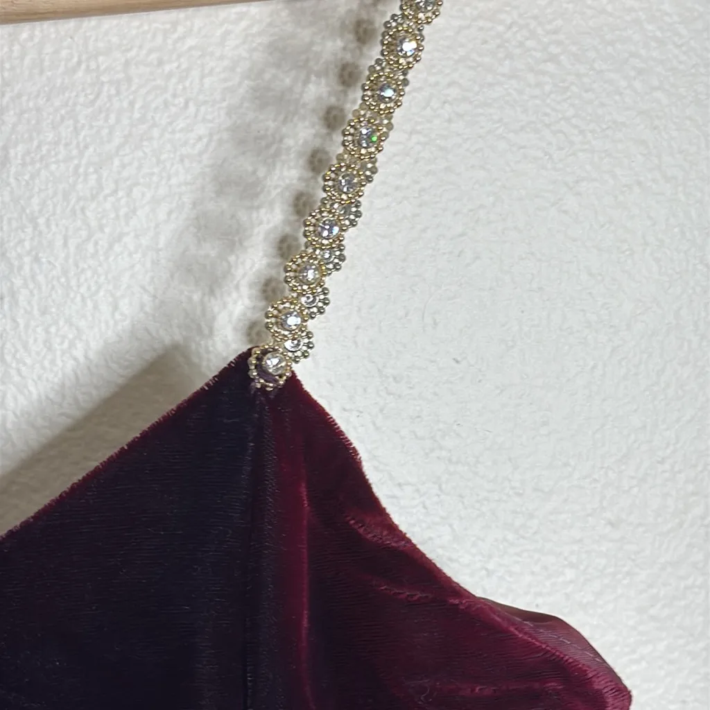 Vtg Jessica McClintock ladies velvet purple dress beaded straps size 7/8 90s - Image 7