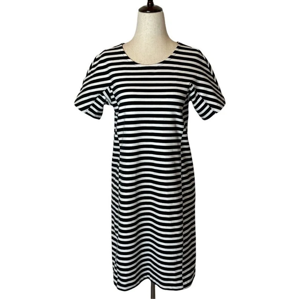 J. Crew Black and White Striped Short Sleeve‎ Crewneck Mini Dress Size XS - Image 2