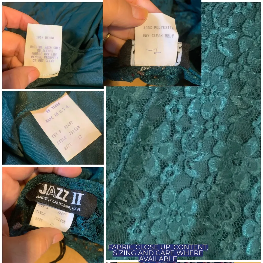 VINTAGE 1990'S JAZZ II HUNTER GREEN LACE MINI DRESS W/LINING (12) - Image 10