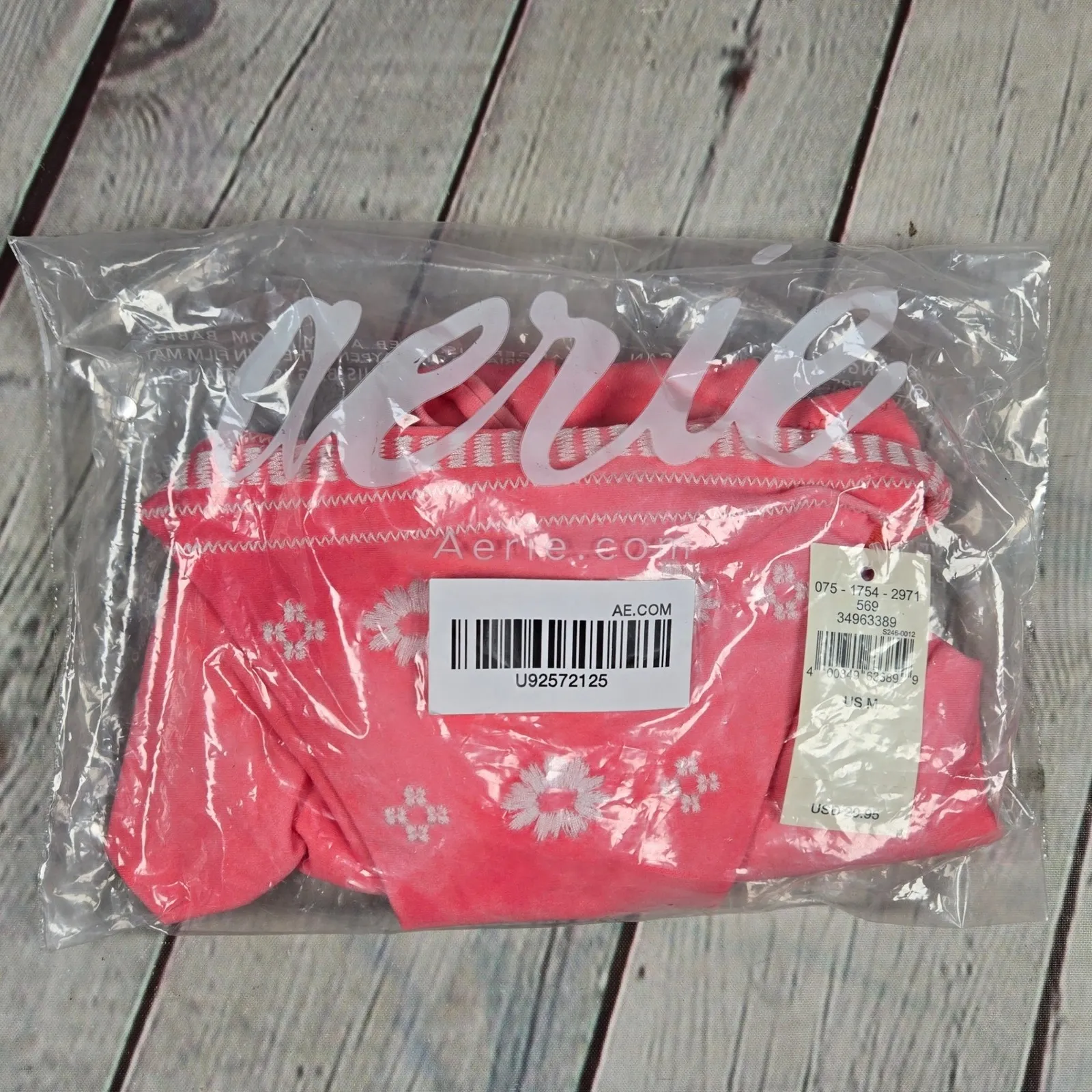 Aerie Cheekier Bikini Bottoms Coral Tie Dye Floral Embroidered Size M - Image 6