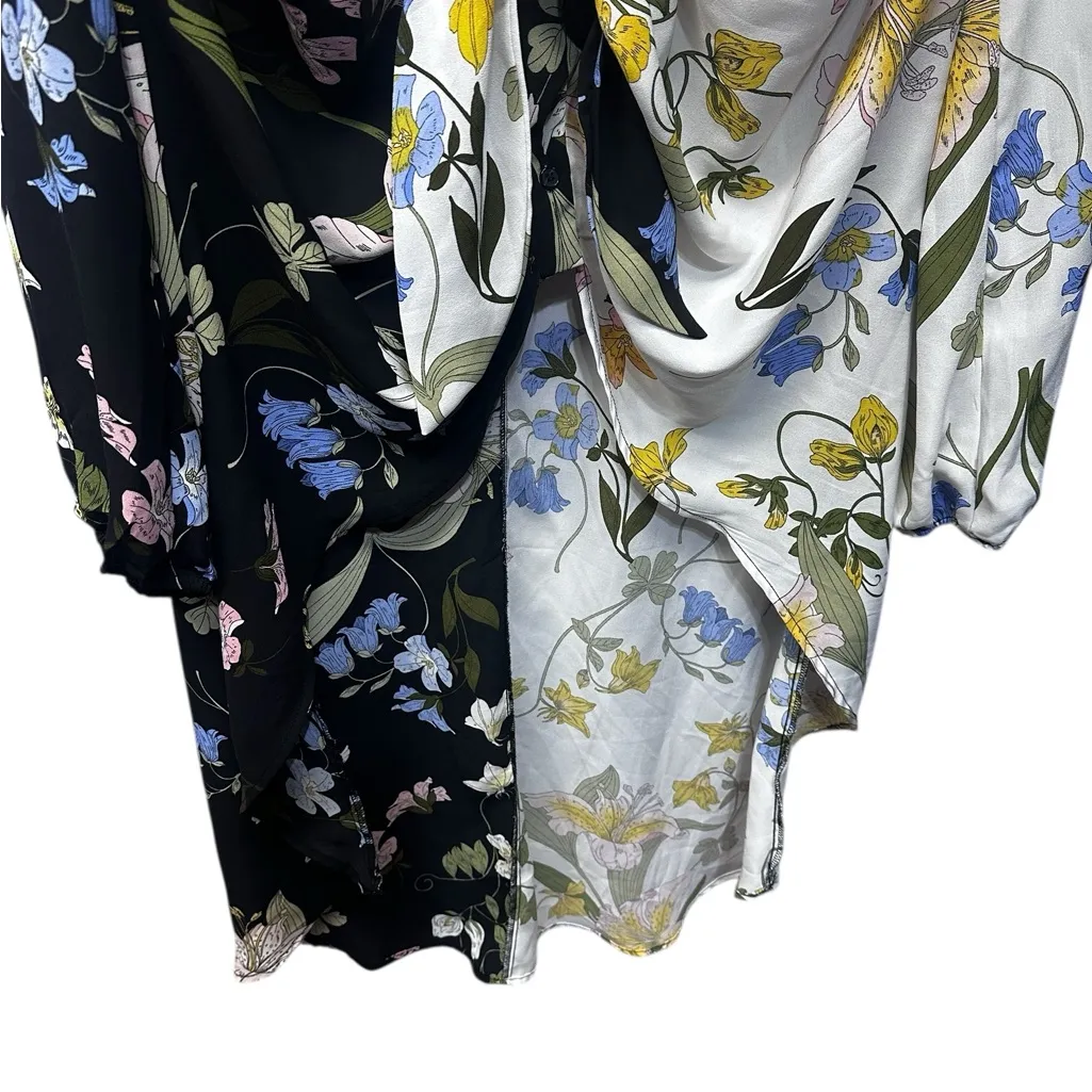 Floral High Low Rouched Blouse XL Unique Black - Image 8