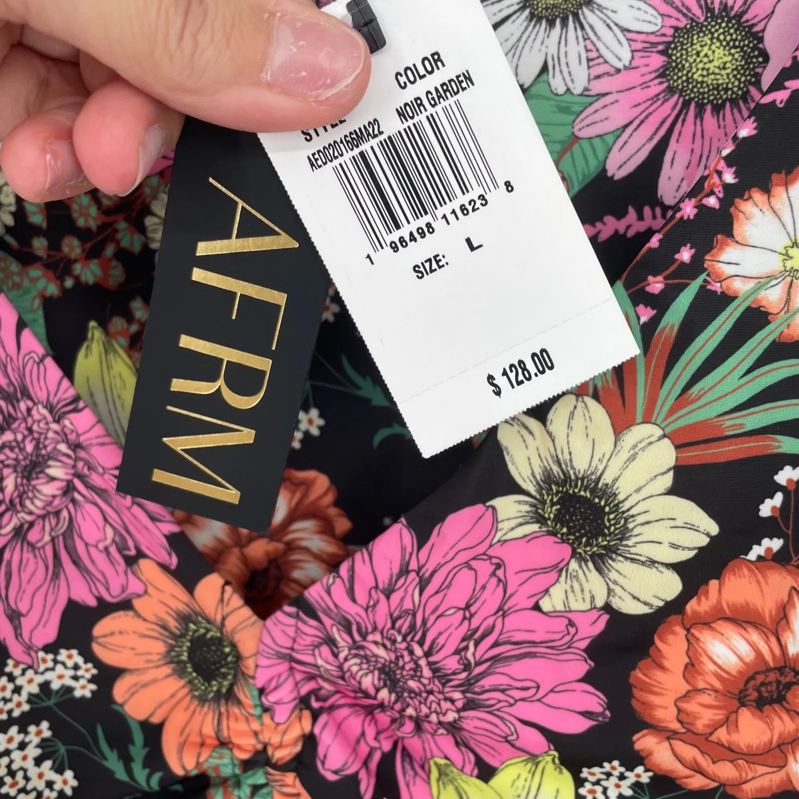 AFRM Floral Ruched Drawstring Maxi Dress Noir Garden L Black Size L - Image 4