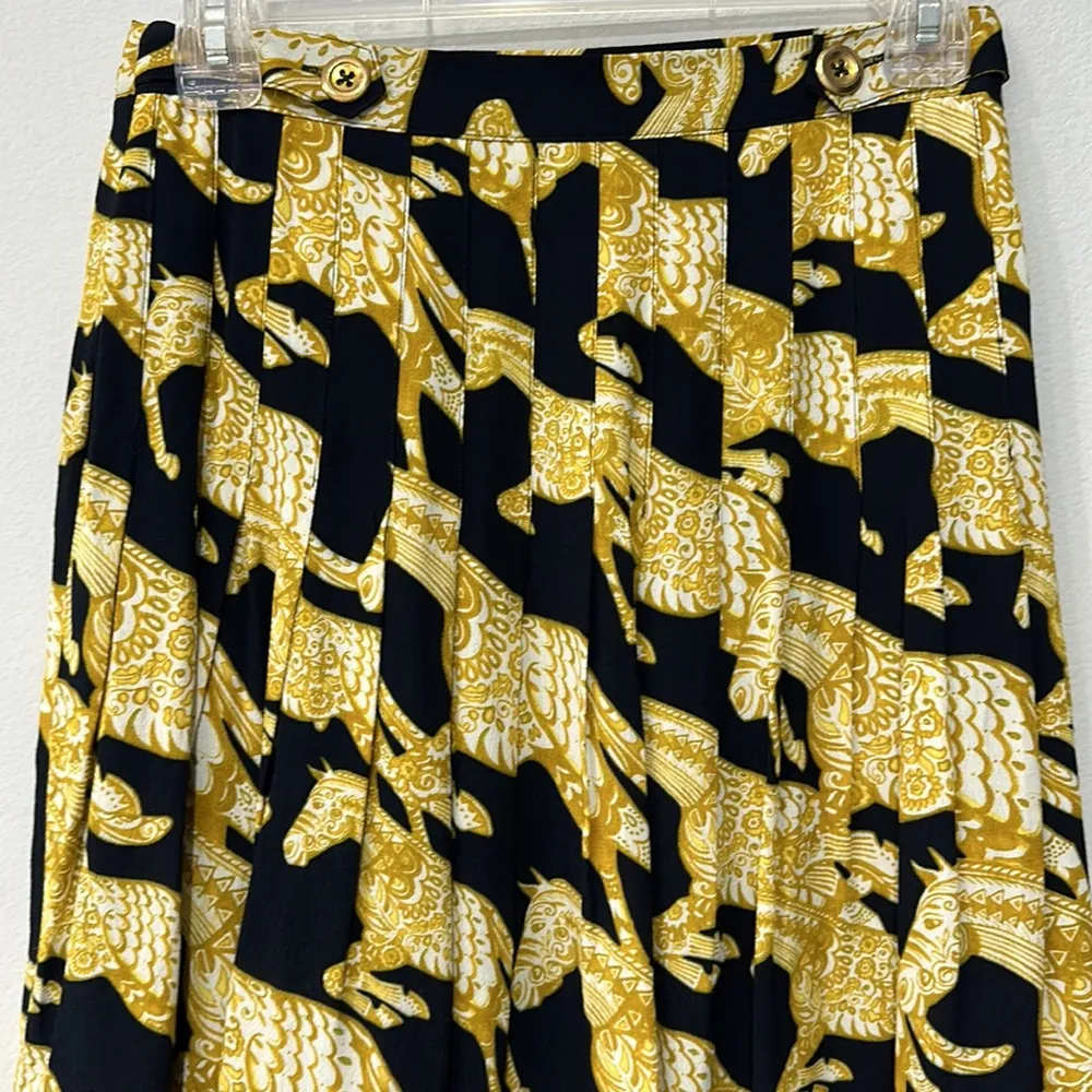 Anthropologie Maeve Women's Gold/Yellow/Black Horse Pleated Midi Skirt Sz 2 - Image 5