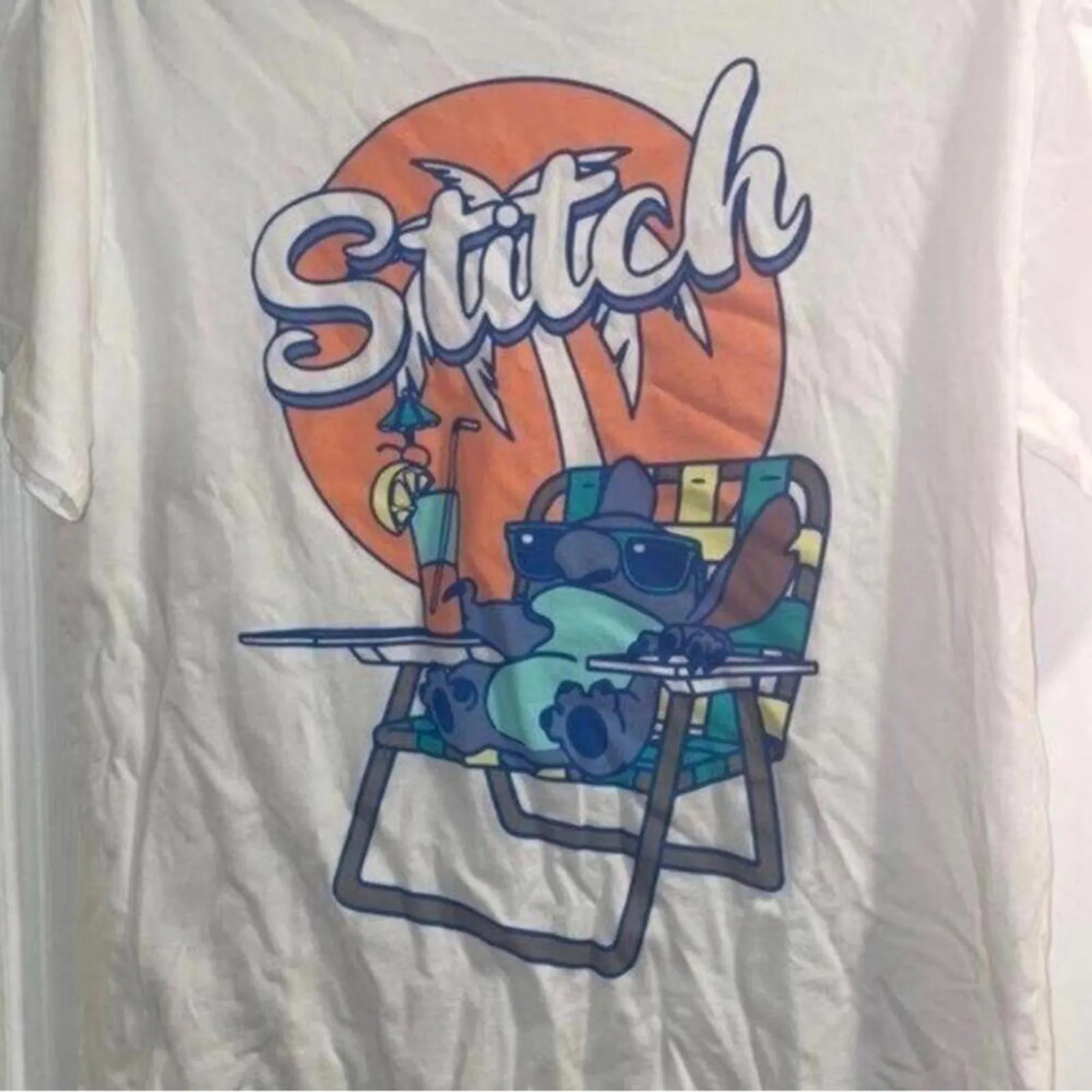 Disney stitch, tropical lounge chair, and drink colorful Graphic shirt - Image 5