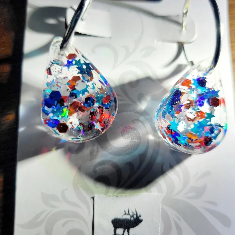 Patriotic 4th Of July Red White And Blue Teardrop Earrings Silver - Image 6