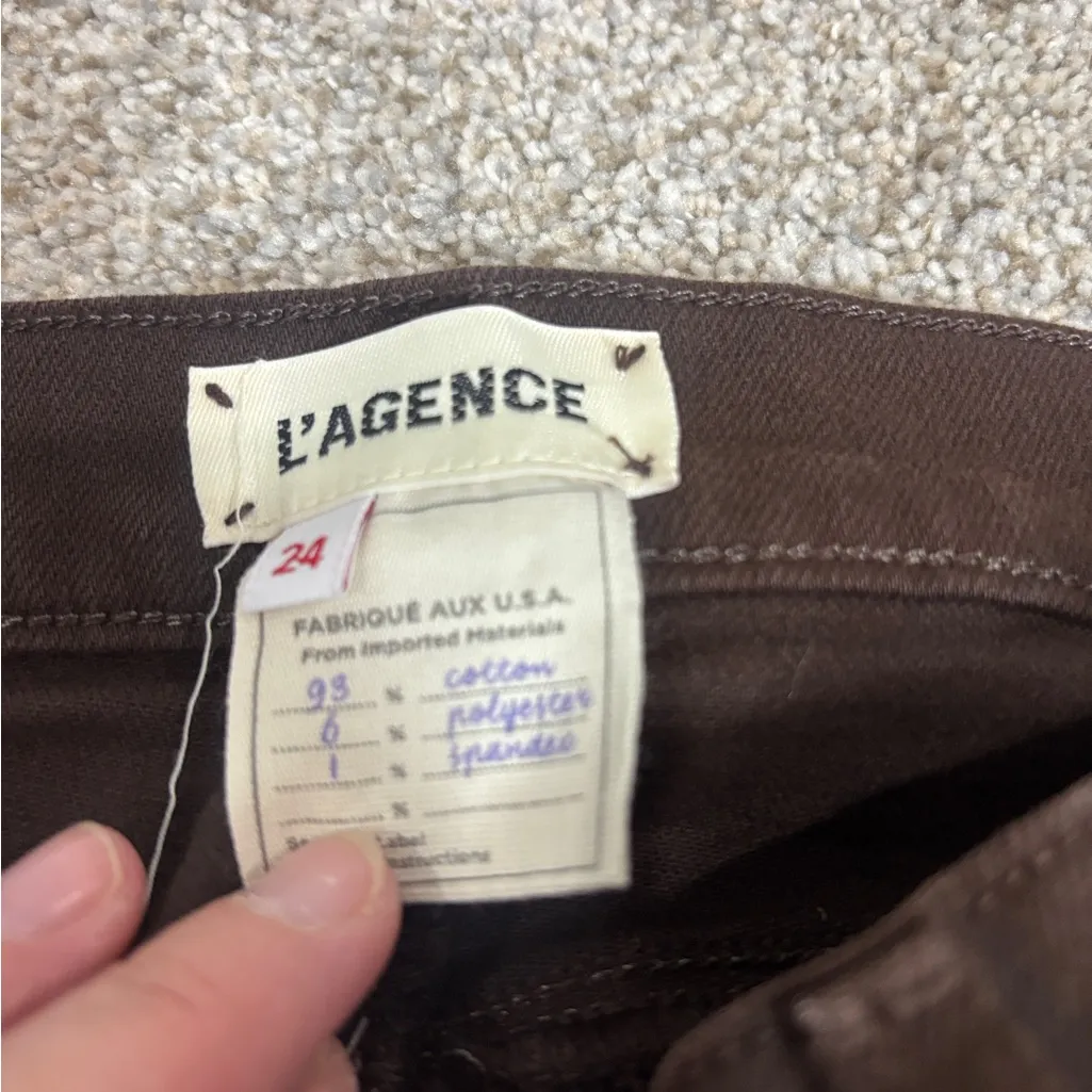 L'AGENCE Mid Rise Raw Hem Jeans Size 24 Cocoa Brown Skinny Brown Jeans - Image 8