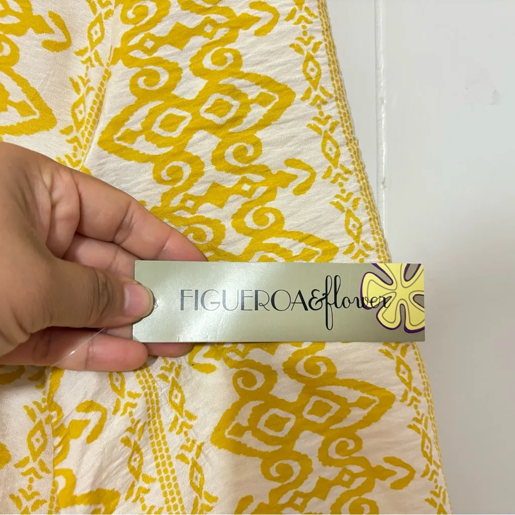 Anthropologie Figueroa Flower Boho Woven Dress 3/4 Sleeve Floral Yellow Size XL - Image 5