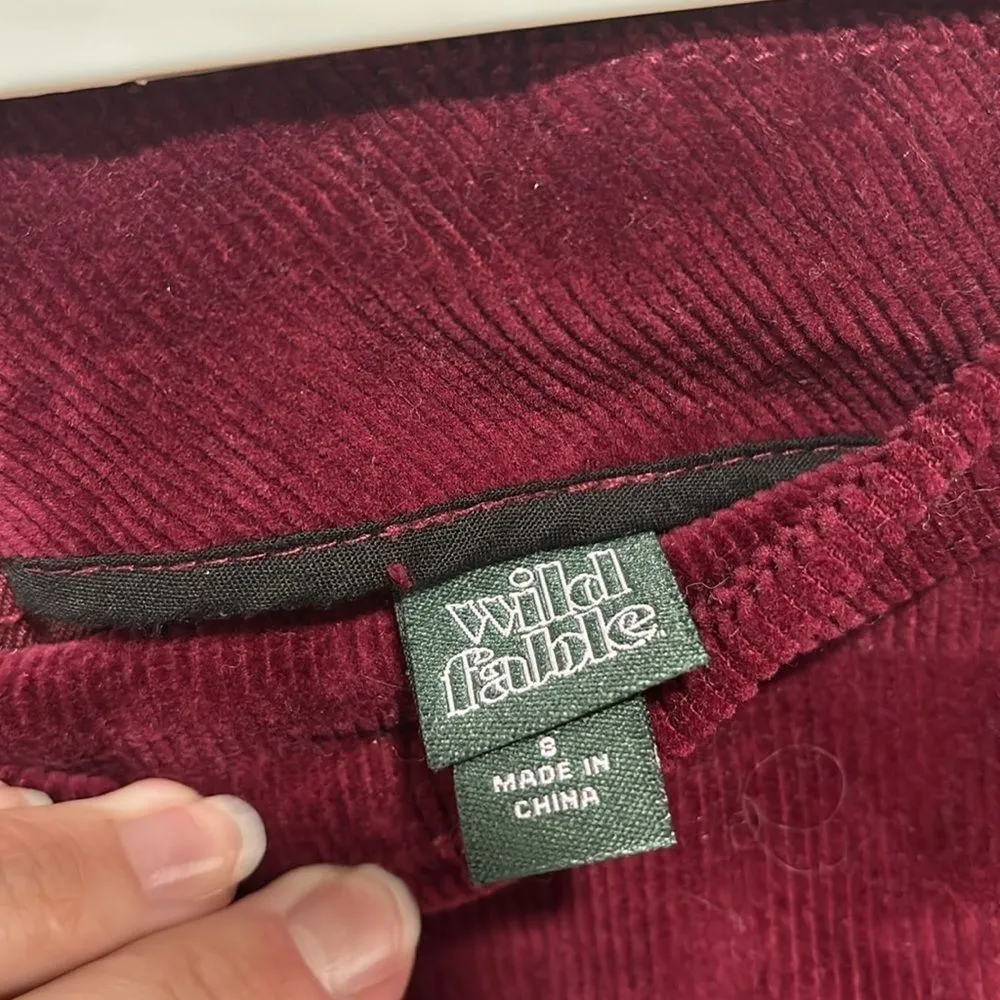 Wild Fable Burgundy Corduroy High Rise Mini Skirt Size 8 - Image 2