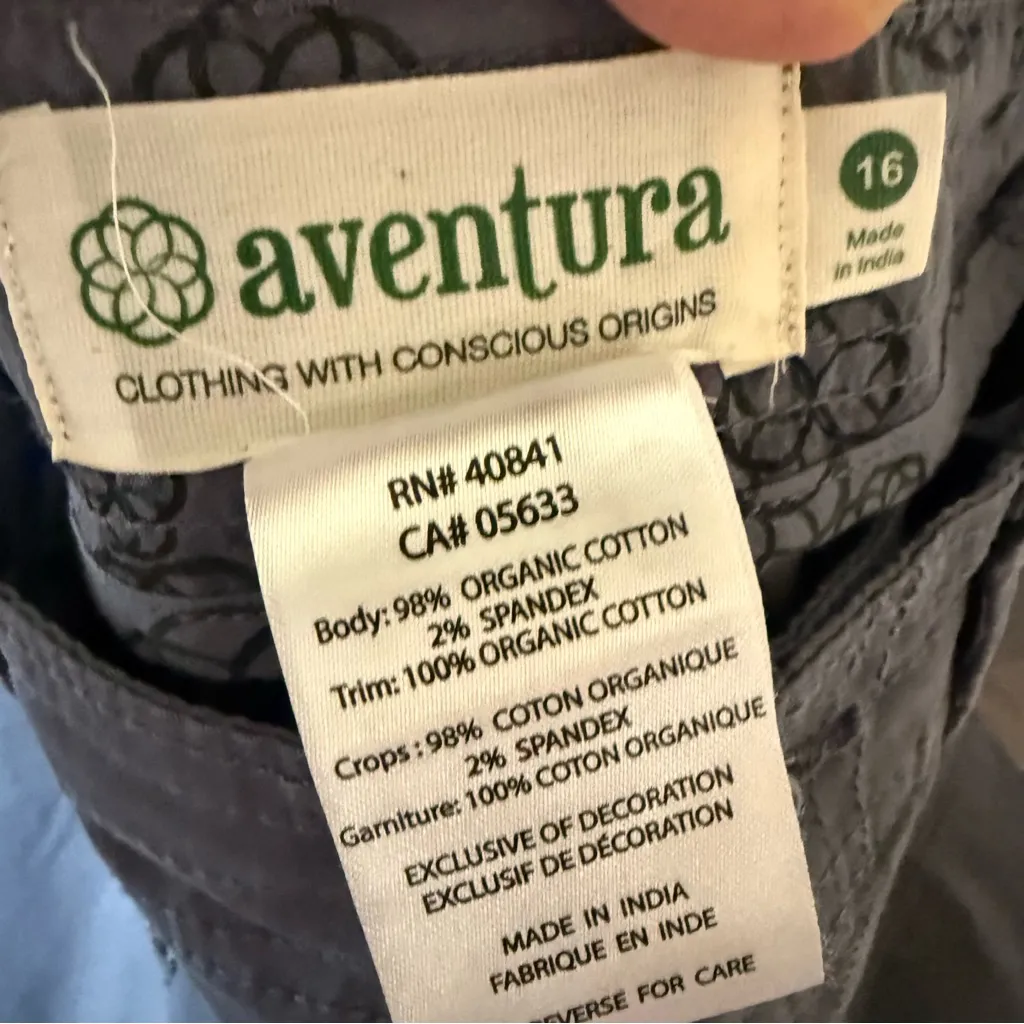 Aventura Organic Cotton Blue Crop Capris Pants Womens Hiking Outdoors SZ 16 NEW - Image 4