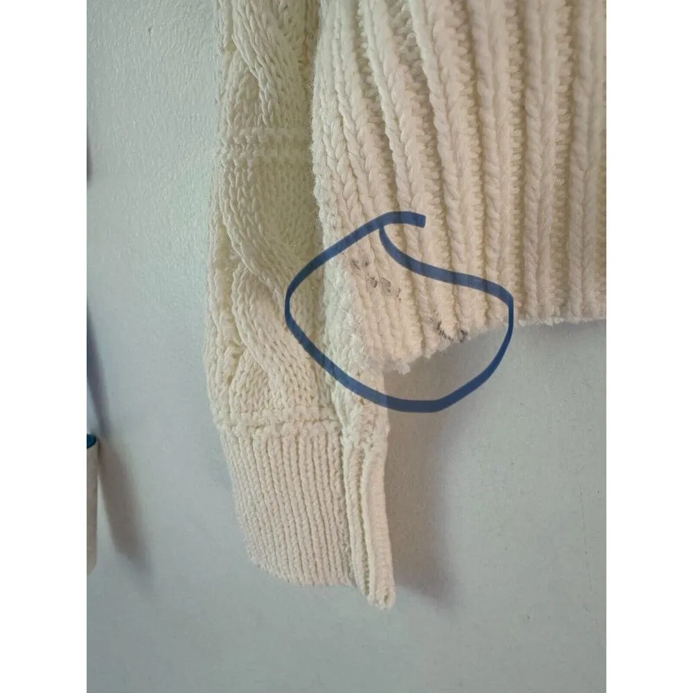 NWD Madewell White Open Cable Stitch Button Front V Neck Cardigan Sweater XXS - Image 8