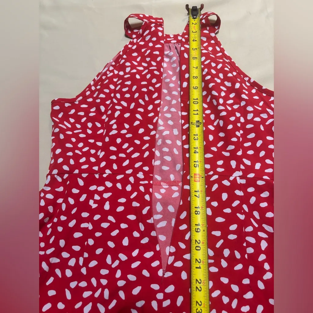 Woman’s Halter Dress Red & White Print Size Large Lightweight Summer Vacation - Image 9