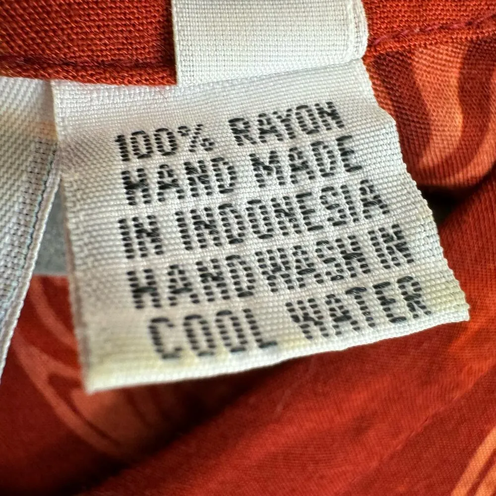 Smithsonian Institution Orange Short Sleeve Pleated Rayon Long Button Up Dress L Size L - Image 7