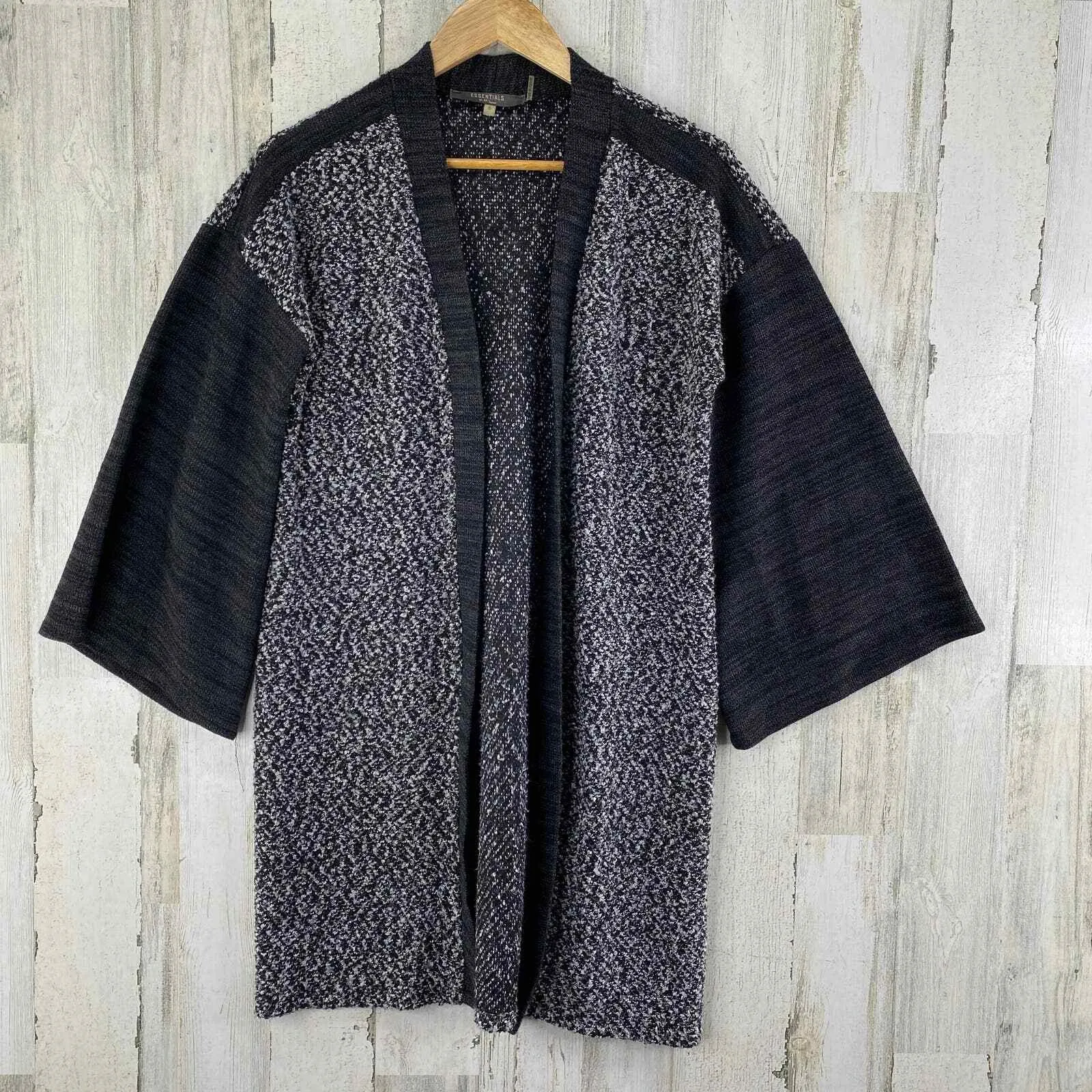 Essentials by Milano Cardigan Womens Small Gray Black White Polyester Knit Open - Image 2