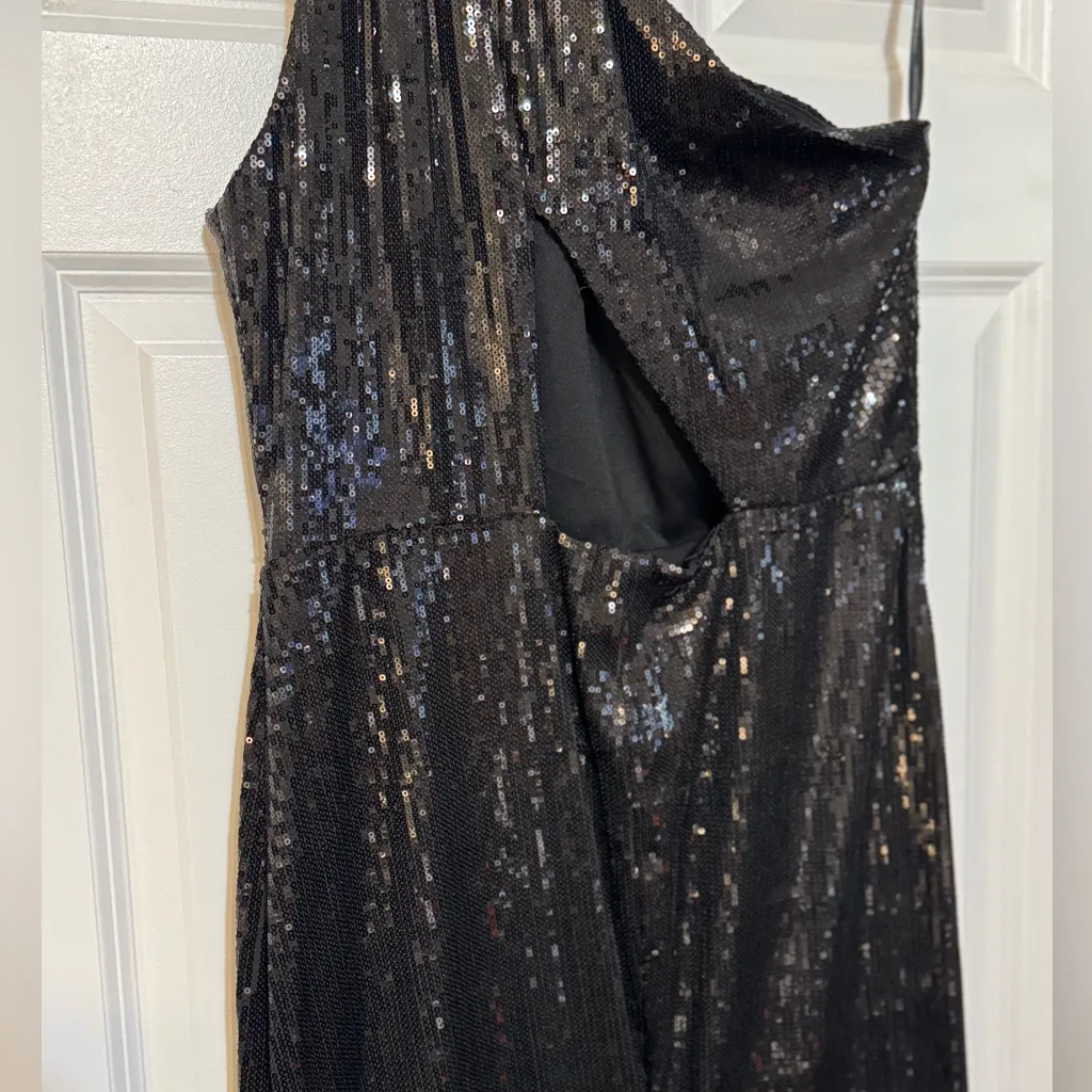 B. Darlin Black Floor Length Sequin Sexy Formal One Shoulder Cutout Gown 13/14 - Image 5