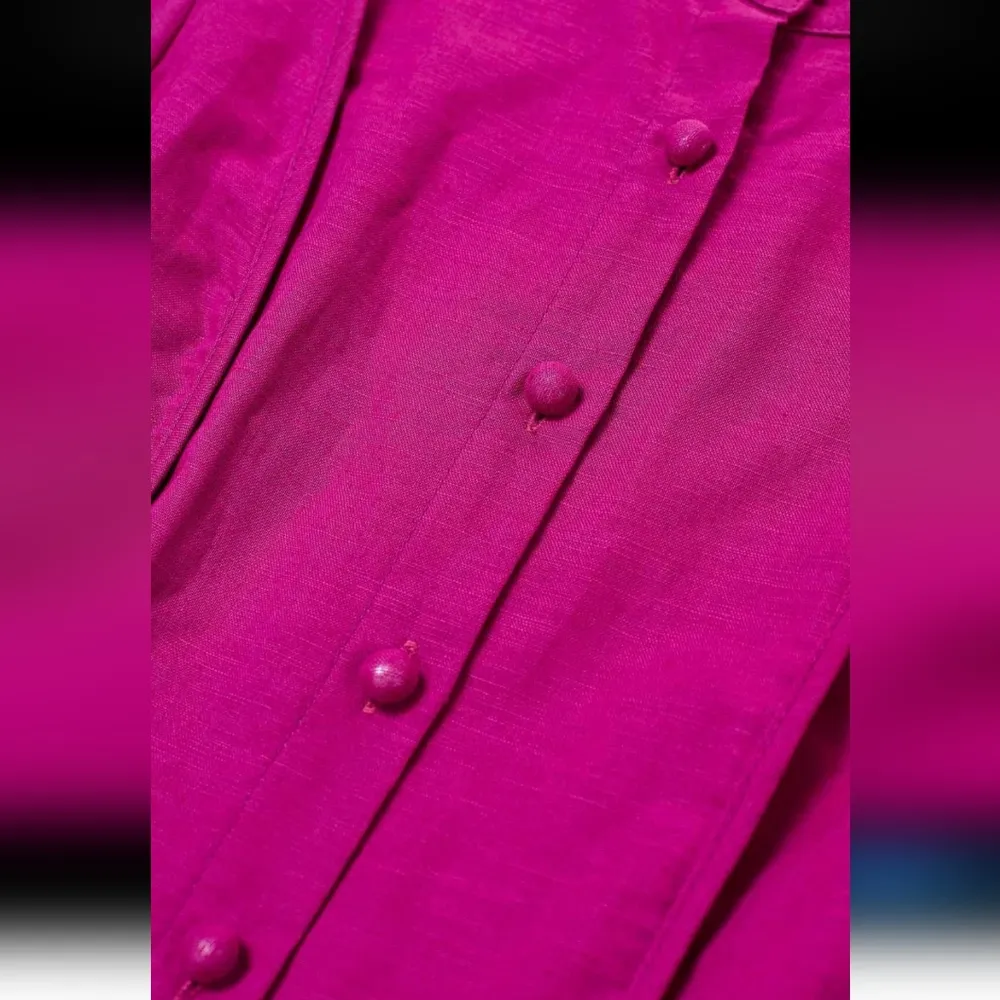 NWT CHIC WISH Lantern Sleeve Button Down Linen-Blend Midi Dress in Magenta Sz M - Image 10
