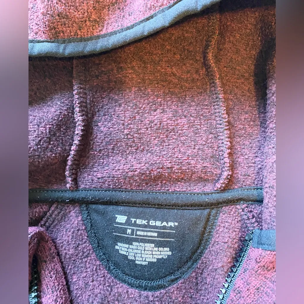 Tek Gear Maroon Hooded Pullover Zip Up Jacket - Image 5
