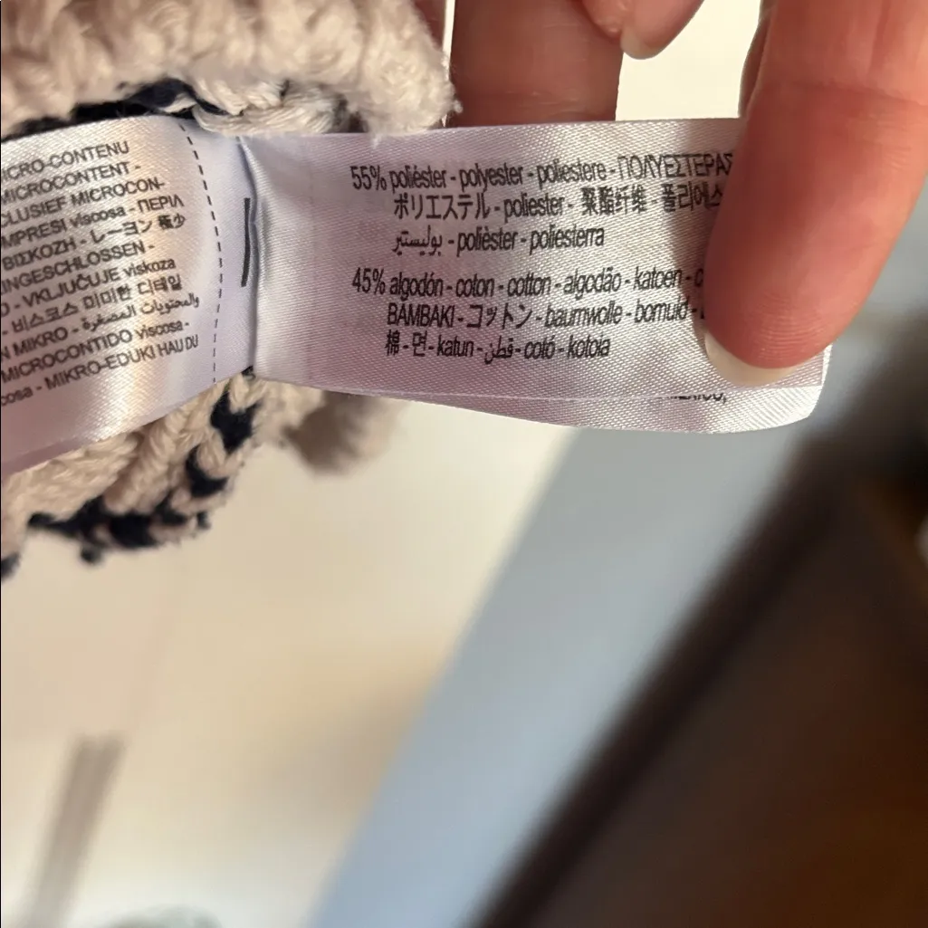 Zara Cream and Navy Chunky Cable Knit Stripe Sweater - Image 3