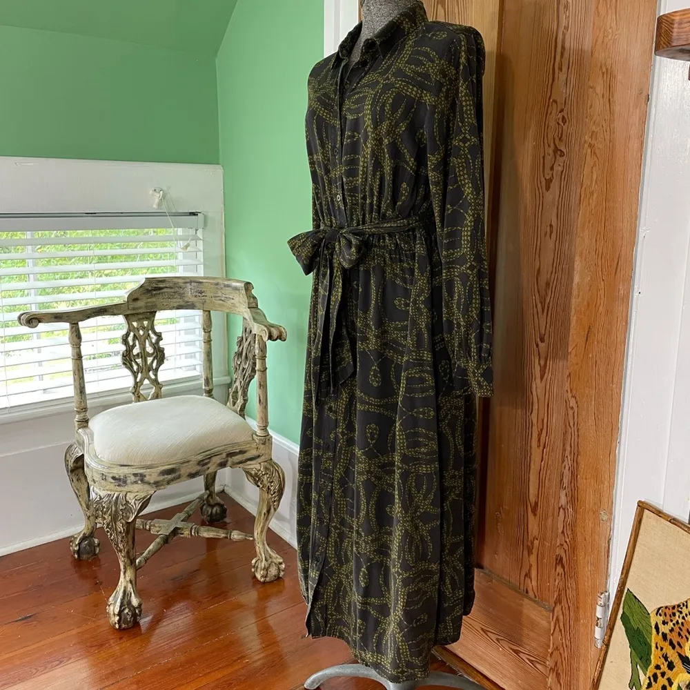 Richard Allan X H&M Brown & Green Mosaic Print Button Up Shirt Dress - Sz 8 - Image 5