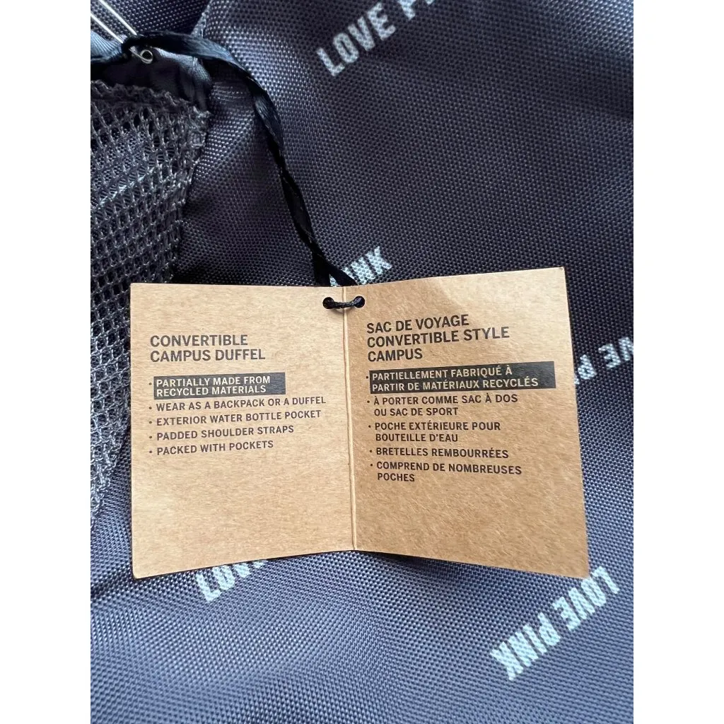 Convertible Campus Duffel Backpack Love Pink By Victorias Secret Black Durable & - Image 2