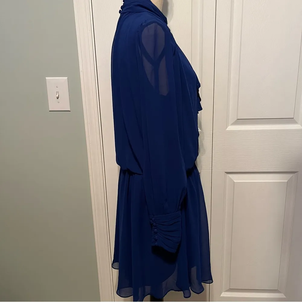 Adrianna Papell Womens SZ 10 Iris Blue Solid Disco Dress Long Sleeve Chiffon NEW - Image 11