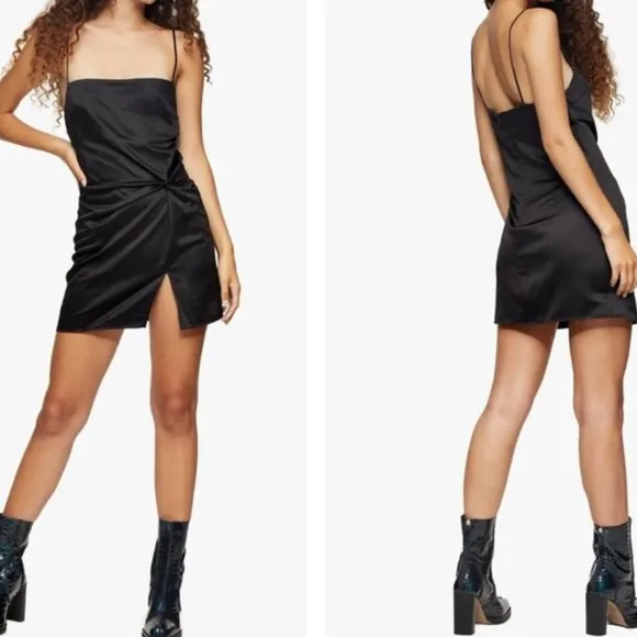Topshop Twist Front Mini Satin Slip Dress Witchy Dark Feminine Event - Image 2