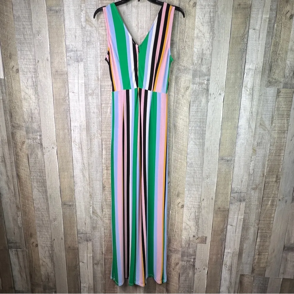 Bar lll Multi-Striped Surplice V-Neck Front Medium Wide Leg Jumpsuit V-Neck Back - Image 3