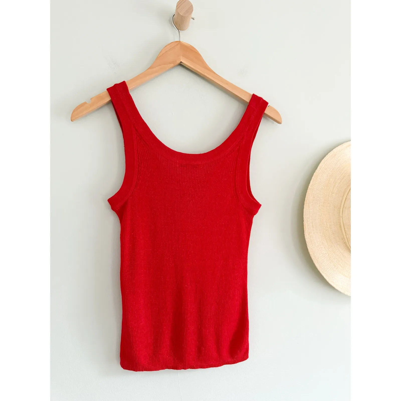 Madewell | NWT Linen-Blend Scoopneck Sweater Tank Festival Red | Sz S - Image 8